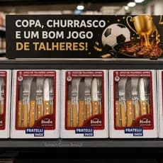 Jogo Talheres Churrasco Jumbo Inox Madeira 6 Peças Faca Carne BBQ Copa 2026 Presente Dia das Mães