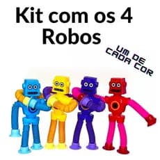 Kit com 4 Robos Pop Tubo Led Com Ventosa Brinquedo Para Crianca Fidgy Toys Tik Tok