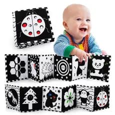 BRINQUEDOS DE PANO SENSORIAIS MACIO PARA BEBÊ RECÉM-NASCIDO LIVROS  DE ALTO CONTRASTE, BERÇO MONTESSORI, PRETO E BRANCO