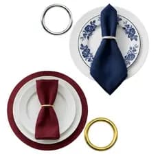 Porta Guardanapo Mesa Posta Luxo Anel Dourado e Prateado Kit 12 e 6 HS LUX