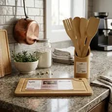 Kit Bambu Tabua de Corte Premium Colher Utensílios e Porta utensílios Bamboo