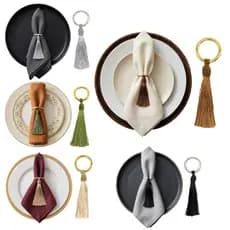 Porta Guardanapo Mesa Posta Luxo Anel com Tassel Dourado e Prateado Kit 12 e 6 HS LUX