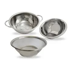 Kit 3 Cestos Escorredor Inox Completo Macarrão Salada Arroz Legumes no Vapor