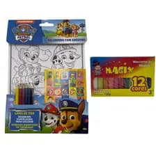 Kit Desenho Infantil para Colorir Patrulha Canina, Lapis de Cor, Adesivos e Massinha de Modelar