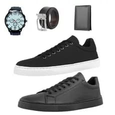 Kit 2 Tênis Preto com Branco E Preto + Carteira + Relógio + Cinto