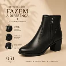 Bota Feminina Cano Curto Preta com Zíper – Estilosa, Confortável e Versátil – Tamanhos 34 ao 40