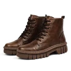 Bota Coturno Feminino Tratorado Café Moderna Na Moda De Amarrar