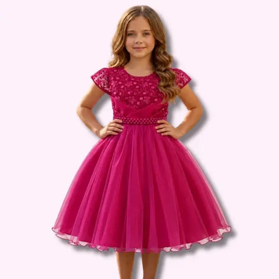 Vestido Infantil Juvenil Festa Tule Bordado Luxo Pink