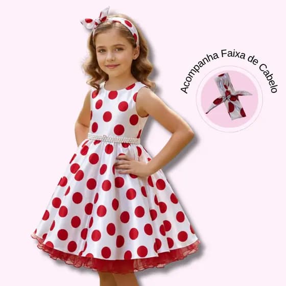 Vestido Infantil Curto Fantasia Temática Anos 60 70 Poa