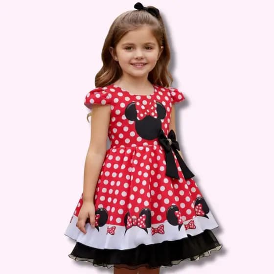 Vestido Infantil Minnie Menina Luxo Estampada Curto Conforto