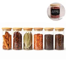 Kit 6 Potes Herméticos Vidro 300ml com Tampa Bambu Vedação Silicone Cozinha Organizada | ENVIO RÁPIDO