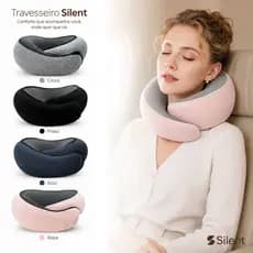 Almofada de Pescoço Memory Foam Para Viagem Travesseiro Cervical Anatômico Silent + Saco Impermeável