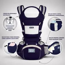 Porta Bebê Menino Ergonômico 3 em 1 com Assento Canguru Infantil Confortável e Ajustável | AZUL MARINHO