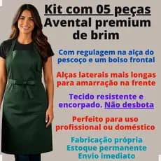 Kit com 05 Aventais de cozinha Premium - Avental de tecido BRIM - com regulagem e bolso - várias cores