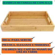 Bandeja retangular - café da manhã - com alças - 25 x 35 x 5