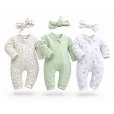 Kit 3 macacões para menina com faixa de cabelo em algodao com zíper- Macacão com zíper para bebê menina - roupa menina