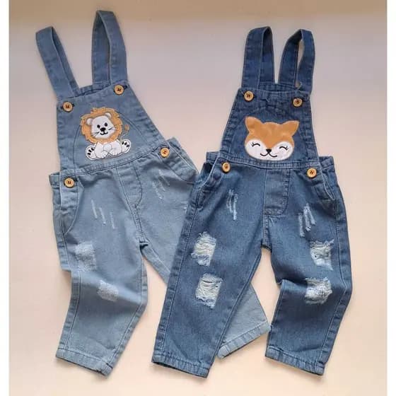 Macacão infantil Jeans - Jardineira Infantil Jeans - Macacão Jeans Infantil - Jardineira Jeans para bebê cumprida
