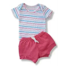 Body Manga Curta + Tapa Fralda Canelado – Conjunto Bebê Menino e Menina - Conjunto Body e Shorts Tapa Fralda para bebê