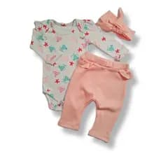 Conjunto menina body e calça + faixinha de cabelo - 100% algodão - body liso e estampado