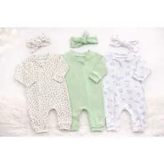 Kit 3 macacões bebê menina - macacão com zíper na lateral -  faixa de cabelo menina