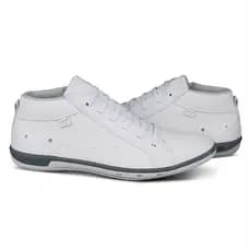 Tênis Branco Masculino Casual Couro Ecológico Sapatênis Cano Médio Confortável Leve Macio Urbano Dia a Dia