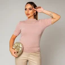 Blusa Feminina Cropped Tricot Modal com Detalhes em Trança e Manga Curta | RS Malhas 💖