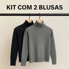 Kit 2 Peças · Blusa Feminina Cacharrel, Tricot Premium, Gola Alta, com Elastano, RS Malhas, Inverno