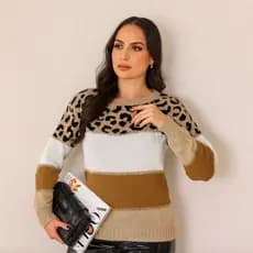 Blusa Suéter Tricot Feminina | Animal Print | Estampa de Onça | Manga Longa |  Moda Inverno