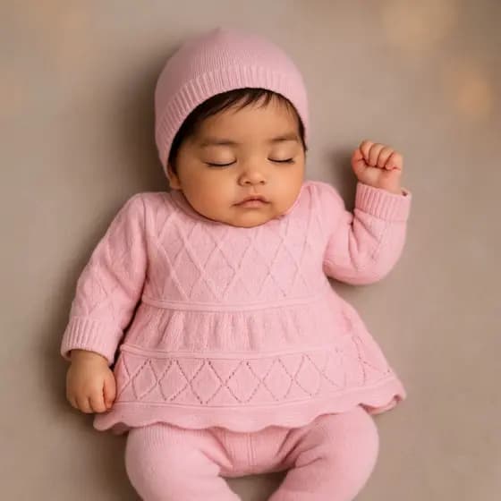 Kit Saída Maternidade Tricot Vestido Princesa com Pérolas +Calça +Sapato + Luvas + Touca Confortável