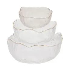 Kit 03 Bowls de Cristal Martelado com Borda Dourada Taj Wolff