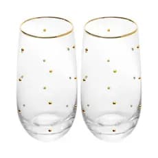 Conjunto 02 Copos para Água de Vidro 300 ml Balls Fio de Ouro Wolff