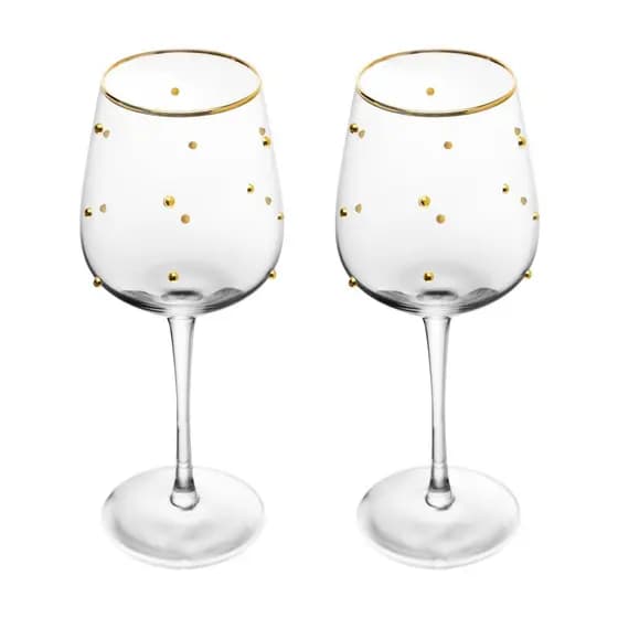 Conjunto 02 Taças para Vinho de Vidro 350 ml Balls Fio de Ouro Wolff