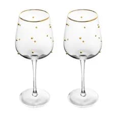 Conjunto 02 Taças para Vinho de Vidro 350 ml Balls Fio de Ouro Wolff