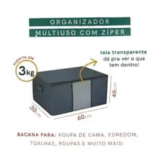 Organizador Multiuso Slim Dobrável Com Ziper 60x30x45cm Peva