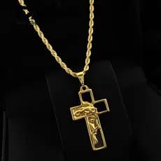 Colar de Moeda Antiga com Cruz de Jesus - Cordão Banhado a Ouro 18K, Elegante e Resistente