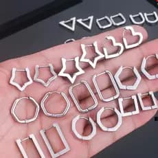 Elegante: Brincos geométricos femininos de aço inoxidável preto e prata - o acessório punk perfeito