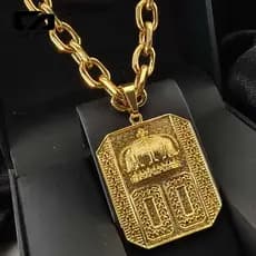 Colar Corrente Friso Triplo com Pingente Neymar 00 - Cordão Grande de Moeda Luxo Banhado a Ouro 18k