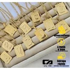 Colar Feminino com Pingente de Letra Inicial - Folheado a Ouro 18K, Corrente Baiana A-Z