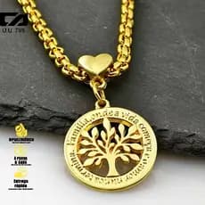 Conjunto Colar Árvore da Vida Banhado a Ouro: Corrente Feminina e Pingente Elegante