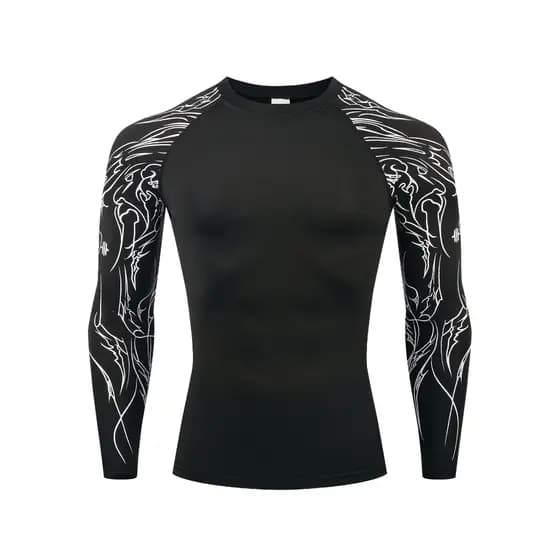 Novas roupas de Fitness masculinas transfronteiriças manga impressão esportes apertado-encaixe de manga comprida transpi