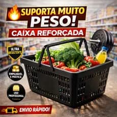 Cesta Plástica Preta Multiuso Reforçada Caixa Organizadora Supermercado Resistente Vazada Prática