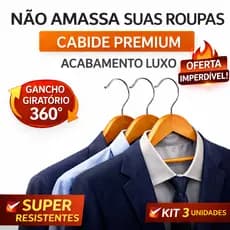 ✨CABIDE MADEIRA KIT 3 UNIDADES PREMIUM RESISTENTE GANCHO 360° ROUPAS TERNO CAMISA CLOSET NÃO DEFORMA PRESENTE 🎁