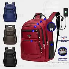 Mochila de viagem unissex Alça de aço reforçada com portas USB e para fones de ouvido D8109