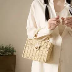 Bolsa Feminina de Palha Estilo Praia Verão com Alça de Mão e Transversal Leve resistente e sustentável Fs608