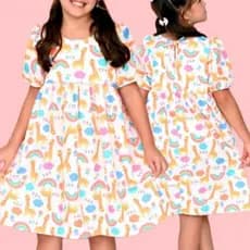 Vestido Infantil Menina Estampado Colorido Casual Princesa Alegre