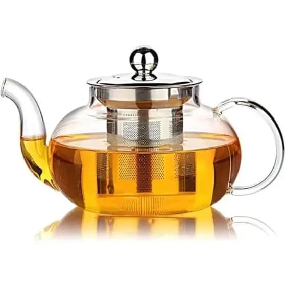 Chaleira de Vidro Borossilicato e Infusor Inox Para Chá Café Agua Cozinha Fogo à gas Elétrico 600ML