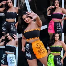 SHORT SMILE MODAS GRINGA VERANA FEMENINA ESTAMPADA EMOGIS