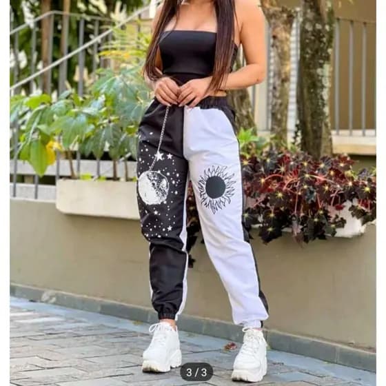 Calça Jogger  Sol e Lua - Look Urbano -Chave da Moda Gringa para um Visual Moderno