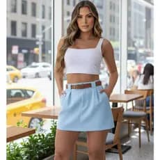 Short Saia Feminino com Pregas e Cinto – Tendência Verão