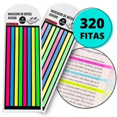 Kit 2 Marca Texto Adesivo 320 Fitas Coloridas Neon, Marca Páginas Linhas Livros Cadernos para Estudo Leitura Organização